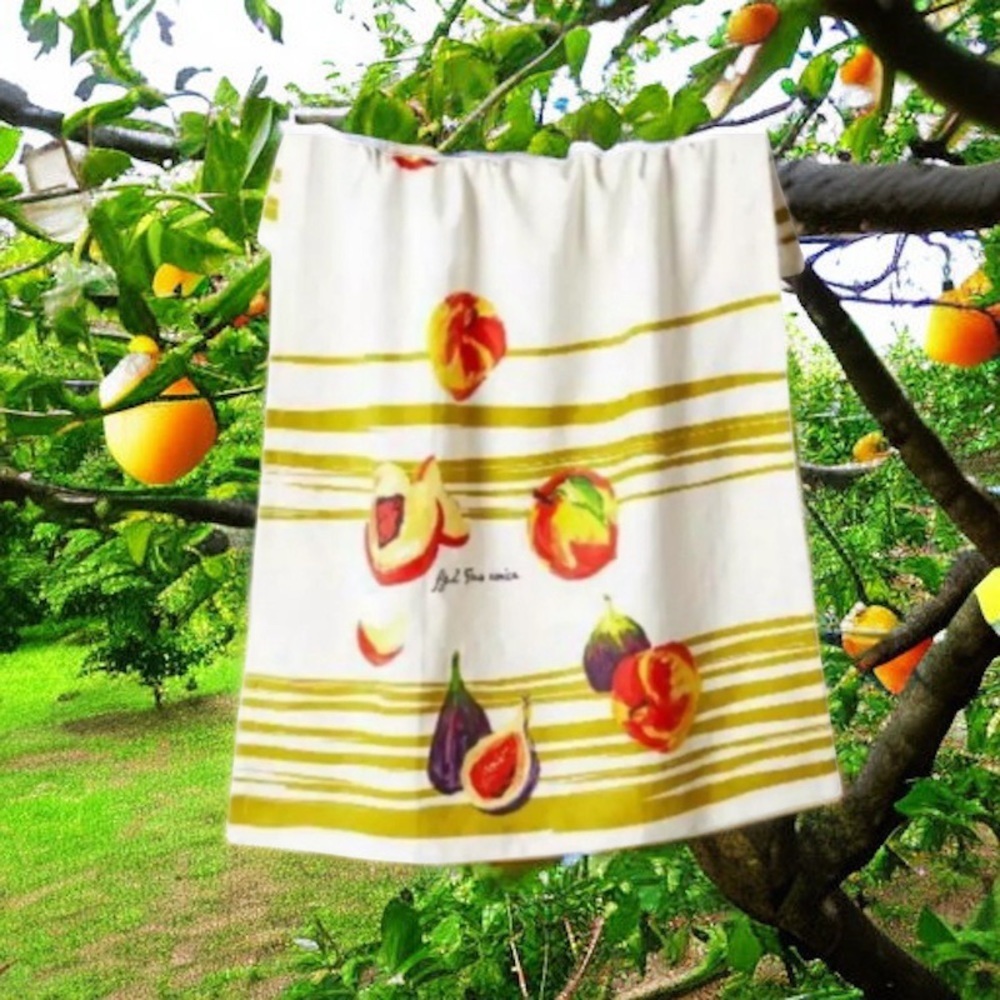 GR8 🎁 Anthropologie Tumbling Fruits 🍑 Dish Towel Cheerful 4 Mom Hostess Gift